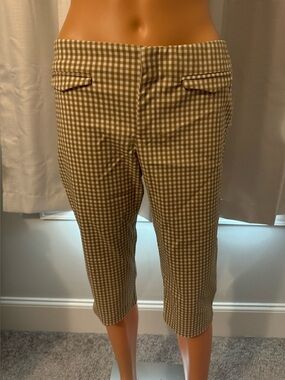 Cool Zara size M brown white checked capri pants women new